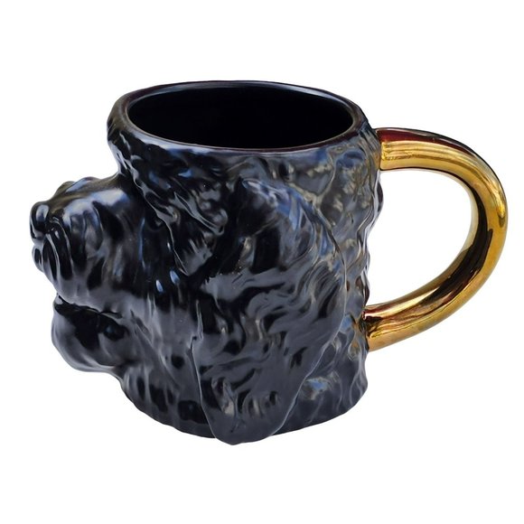 Set Of Two Black and Gold 3D Dog‎ Face Shaped Stoneware Coffee Mug 14oz - Picture 8 of 13